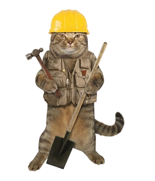 cat dressed up as construction worker